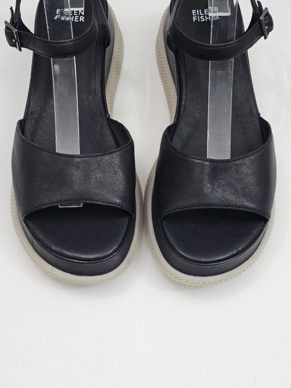 Eileen Fisher Airo Platform Wedge Sandal Womens 9 Black Leather Ankle Strap - Picture 5 of 13